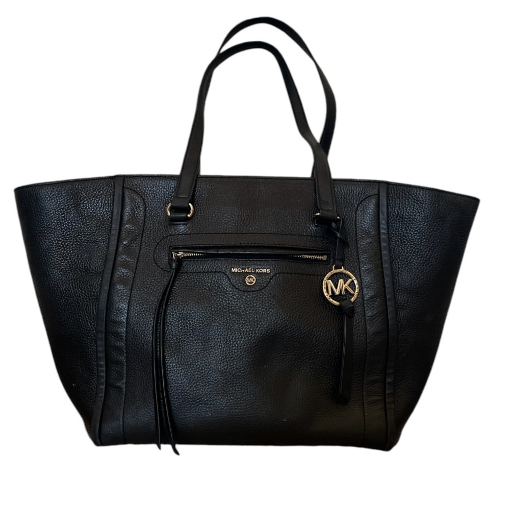 Michael Kors Carine Pebble Leather Luggage Black Tote